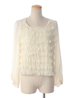 シャーリングフリルブラウス/ネイビー