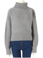 ビッグタートルサイドデザインニット/グレー