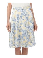 ラップ風フラワーストライプフレアスカート/レッド(162)