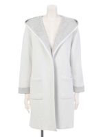 配色フードロングコーディガン/ライトグレー