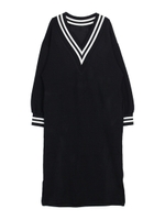 ダブルVラインロングニットワンピース/ブラック