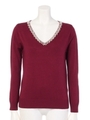 パールビジューVネックニット/ボルドー