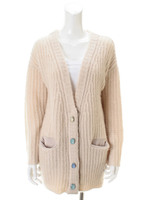 Vネックビジューボタンロングカーディガン/ベージュ