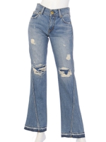 ユーズドウォッシュ リメイク フレアパンツ/L/BLU