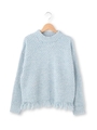 裾フリンジハイネックニットプルオーバー/ブルー(092)