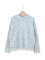 裾フリンジハイネックニットプルオーバー/ブルー(092)