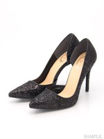 【R&E】低反発インソールグリッターポインテッドトゥパンプス/ブラック