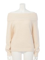 ふわもこオフショルニットトップス/ホワイト