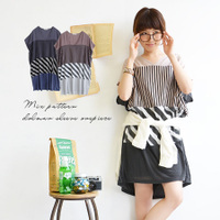 ストライプ×ストライプパネル切替ドルマンワンピース