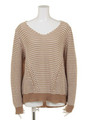 ボーダーMIXVニットTOPS/ベージュ