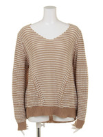 ボーダーMIXVニットTOPS/ベージュ