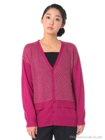 【OUTLET】ラーベン編みMIXニットカーディガン/ピンク