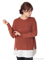 ・裾シャツレイヤードニットチュニック/Gray Mixture