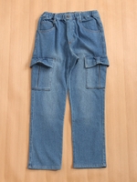 カットデニム８分丈脇ポケット付きスリムパンツ/ネイビー