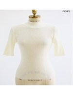 ハイネック半袖ニットソー/アイボリー