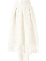 フラワーレースタックフレアミディスカート/ブラック