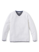 レイヤード風タックボーダーVネックカットソー/カーキ(027)