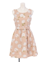 大人花柄ベルトワンピース/ベージュ