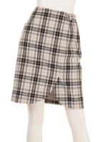 アシンメトリーチェックタイトスカート/ベージュ