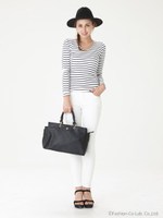 ボーダーVネックTOPS/BLK