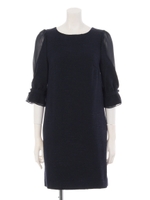 リボン袖サックワンピース/ネイビー