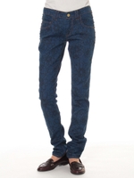 フラワー線画プリントスキニーデニム/ネイビー