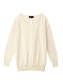 バックジップ異素材Vネックニット/ライトベージュ(051)