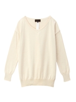 バックジップ異素材Vネックニット/ライトベージュ(051)