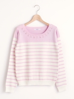 ビジューボーダープルオーバー/サックス柄