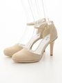 【REZOY】パールデコラヒールキャップセパレートパンプス/ベージュスエード