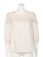 レース切替ガーリーブラウス/ベージュ