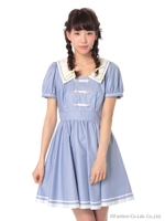 裾ライン衿付ワンピース/ブルー