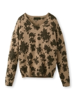 [L]フラワープリントニットプルオーバー/キャメル(141)