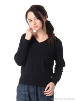 ・カノコミックスカラーVネックニットプルオーバー/Navy