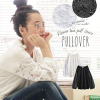 フラワーレースパフスリーブ切替 プルオーバー