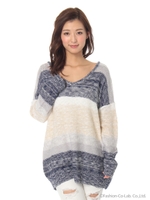 配色Vネックニットプルオーバー/ネイビー