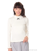 チュールフリルプチリボンハイネックカットソー/ブラック