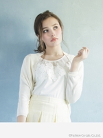 ワイドフラワーレーストップス/ホワイト