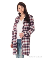 Tシャツ付きチェック柄ロングシャツ/ブルー