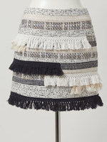 ツイードボーダー フリンジスカート/ブラック