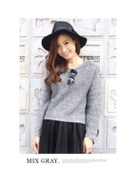 ハイゲージ MIXカラー クルーネック ショート丈/ライトグレー