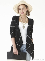 細ボーダーニットカーデ/BLK