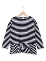 度詰めボーダー切り替えフレアカットソー/ネイビー(393)