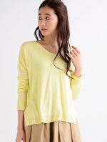 ハイゲージVネック脇スリットニット/イエロー