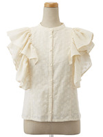 フリルショルダーレースブラウス/ペールイエロー