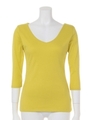 フロントW Basic七分袖トップス/イエロー