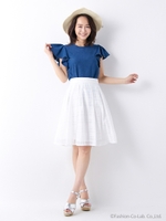 カットデニムフリル袖/TOPS/ブルー