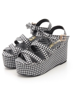 ギンガムリボンサンダル/ブラック