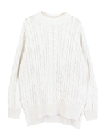 ケーブル編みボトルネックトップス/ネイビー