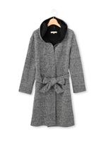 ビッグフードつきロング丈ニットカーディガン/ブラック(019)